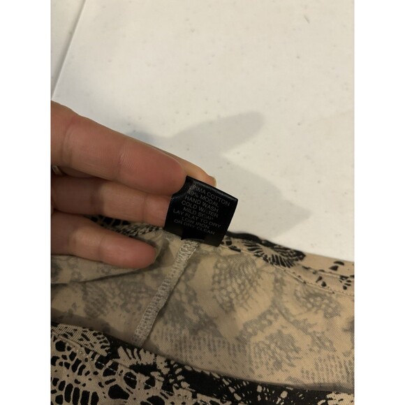 Peruvian Connection Tunic Swing Blouse Top L Boho Tan Black Lace Mandala Artsy - Picture 3 of 15